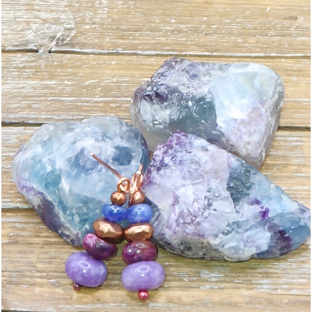 Charoite, Sugilite, Purple Jade and Copper Stacked Earrings